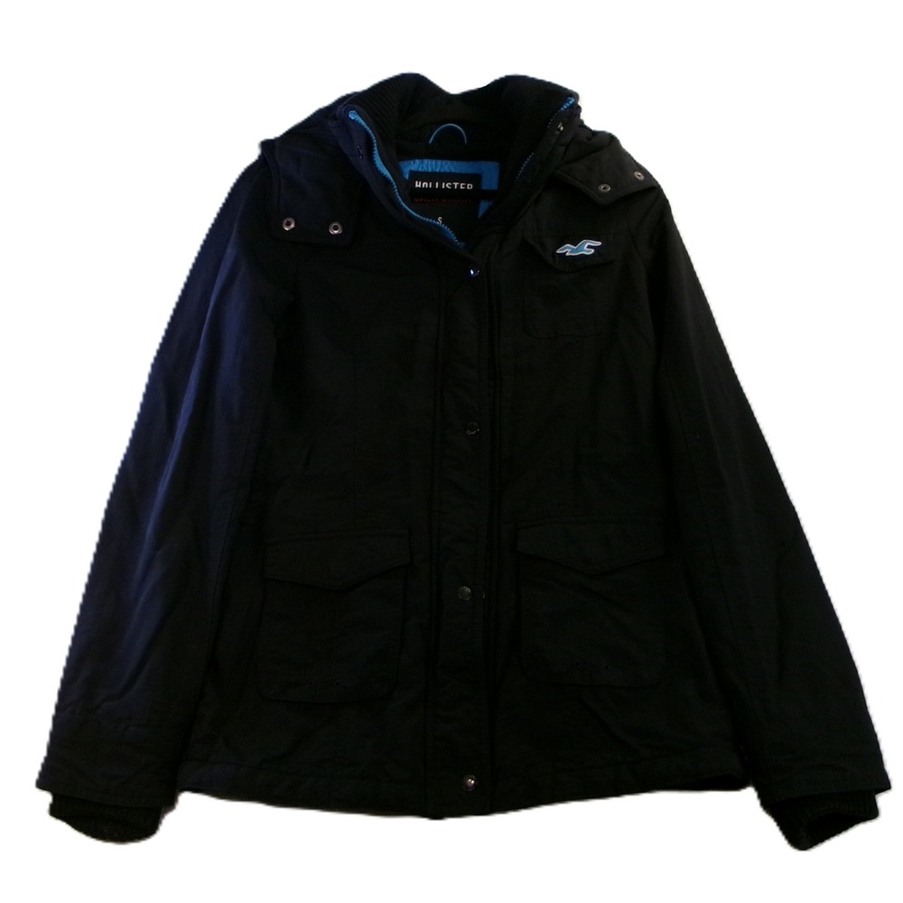 Hollister Mens S Hooded‎ Utility Jacket Black Fleece Lined Cargo